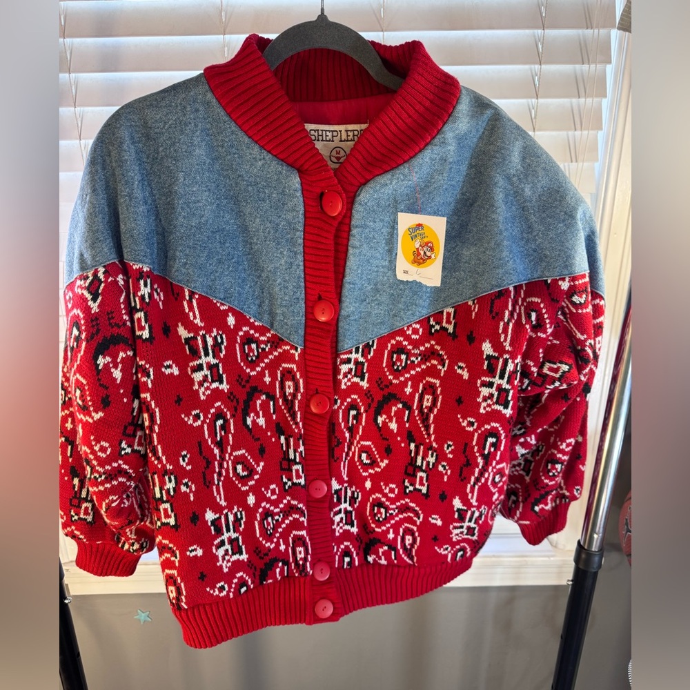 RARE Vintage Shepler’s Western Cardigan Sweater - Red Bandana Print - Size M